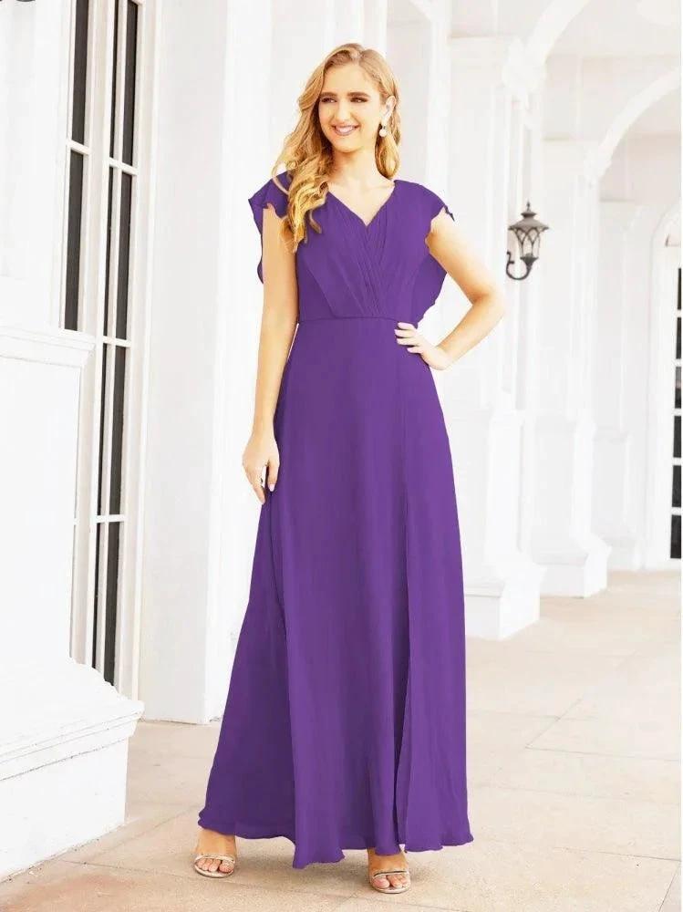 Women's Bridesmaid Dresses Chiffon Cape Formal Evening Party Prom Dress Open Back Gowns for Wedding Guests SEA28058 by numbersea