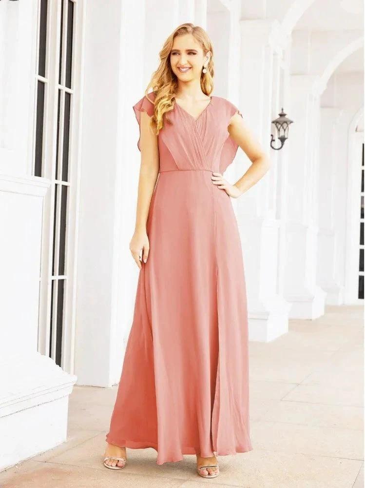 Women's Bridesmaid Dresses Chiffon Cape Formal Evening Party Prom Dress Open Back Gowns for Wedding Guests SEA28058 by numbersea