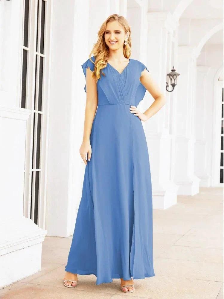 Women's Bridesmaid Dresses Chiffon Cape Formal Evening Party Prom Dress Open Back Gowns for Wedding Guests SEA28058 by numbersea