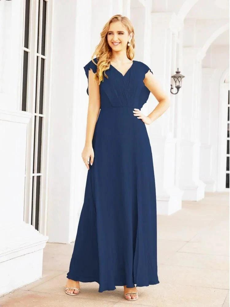 Women's Bridesmaid Dresses Chiffon Cape Formal Evening Party Prom Dress Open Back Gowns for Wedding Guests SEA28058 by numbersea