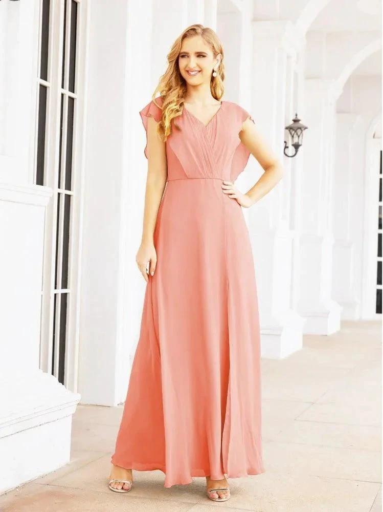 Women's Bridesmaid Dresses Chiffon Cape Formal Evening Party Prom Dress Open Back Gowns for Wedding Guests SEA28058 by numbersea