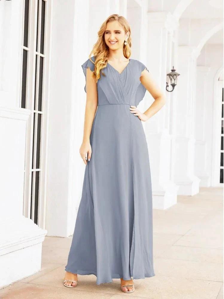 Women's Bridesmaid Dresses Chiffon Cape Formal Evening Party Prom Dress Open Back Gowns for Wedding Guests SEA28058 by numbersea