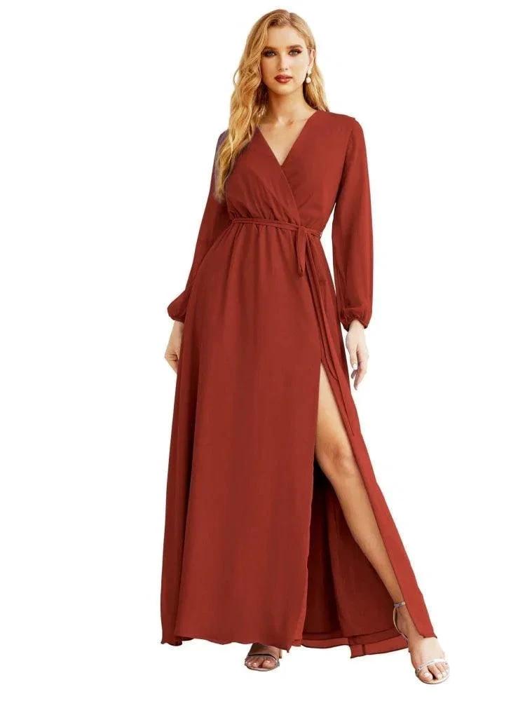 Women's Chiffon Bridesmaid Dress A line Long Sleeves Formal Evening Prom Gown for Wedding Guest SEA28032 by numbersea