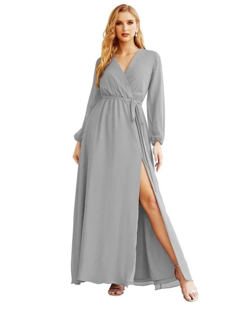 Women's Chiffon Bridesmaid Dress A line Long Sleeves Formal Evening Prom Gown for Wedding Guest SEA28032 by numbersea