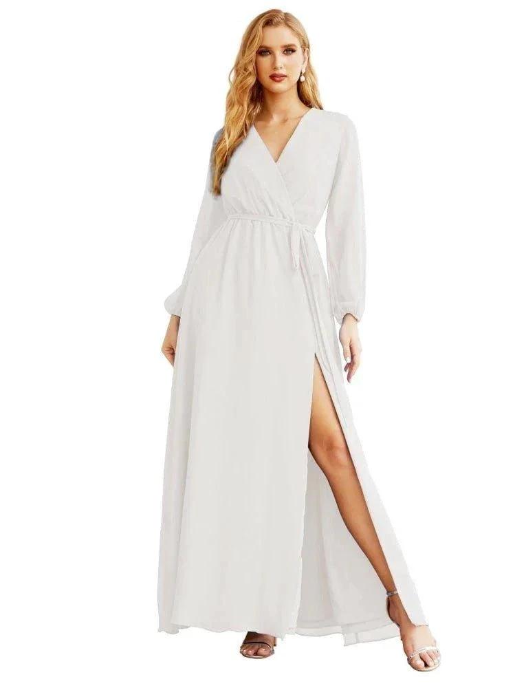 Women's Chiffon Bridesmaid Dress A line Long Sleeves Formal Evening Prom Gown for Wedding Guest SEA28032 by numbersea