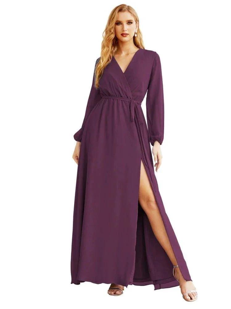 Women's Chiffon Bridesmaid Dress A line Long Sleeves Formal Evening Prom Gown for Wedding Guest SEA28032 by numbersea