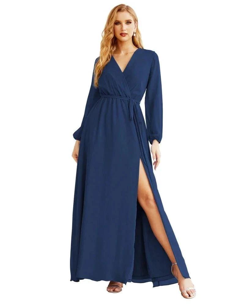 Women's Chiffon Bridesmaid Dress A line Long Sleeves Formal Evening Prom Gown for Wedding Guest SEA28032 by numbersea