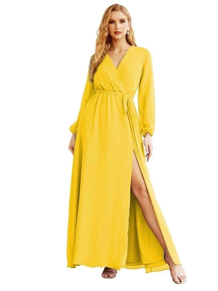 Women's Chiffon Bridesmaid Dress A line Long Sleeves Formal Evening Prom Gown for Wedding Guest SEA28032 by numbersea