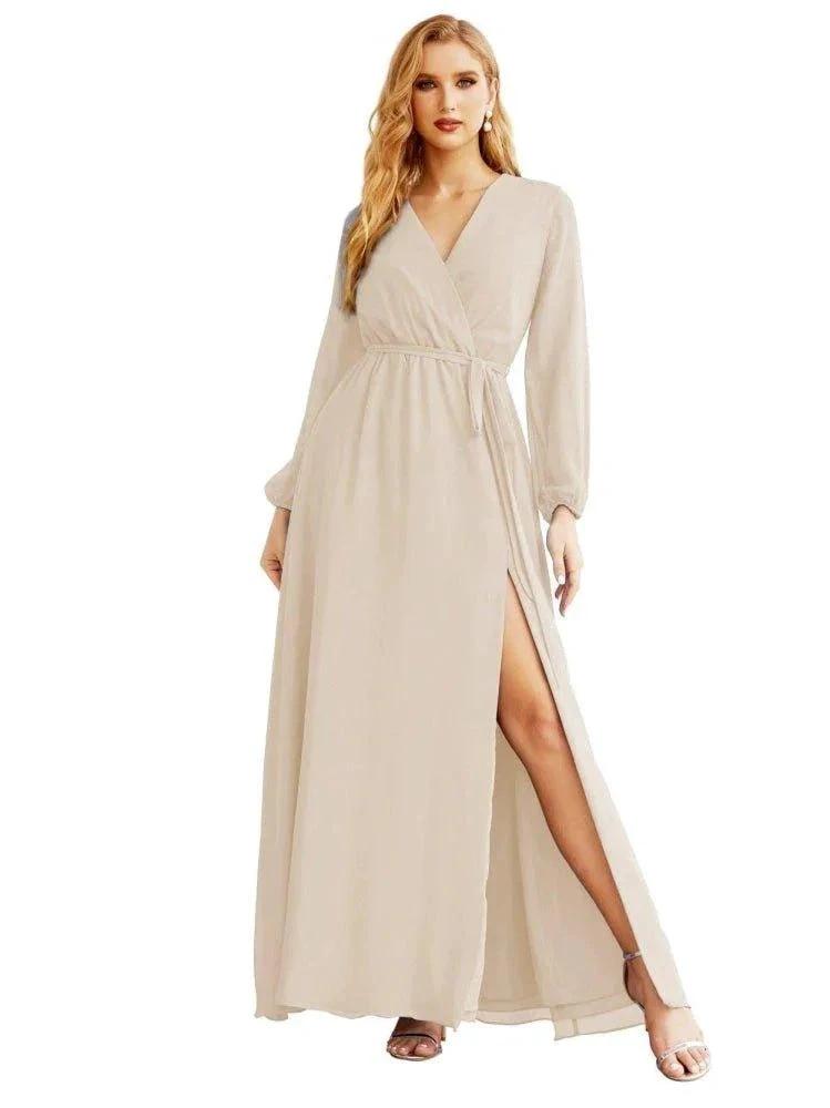 Women's Chiffon Bridesmaid Dress A line Long Sleeves Formal Evening Prom Gown for Wedding Guest SEA28032 by numbersea