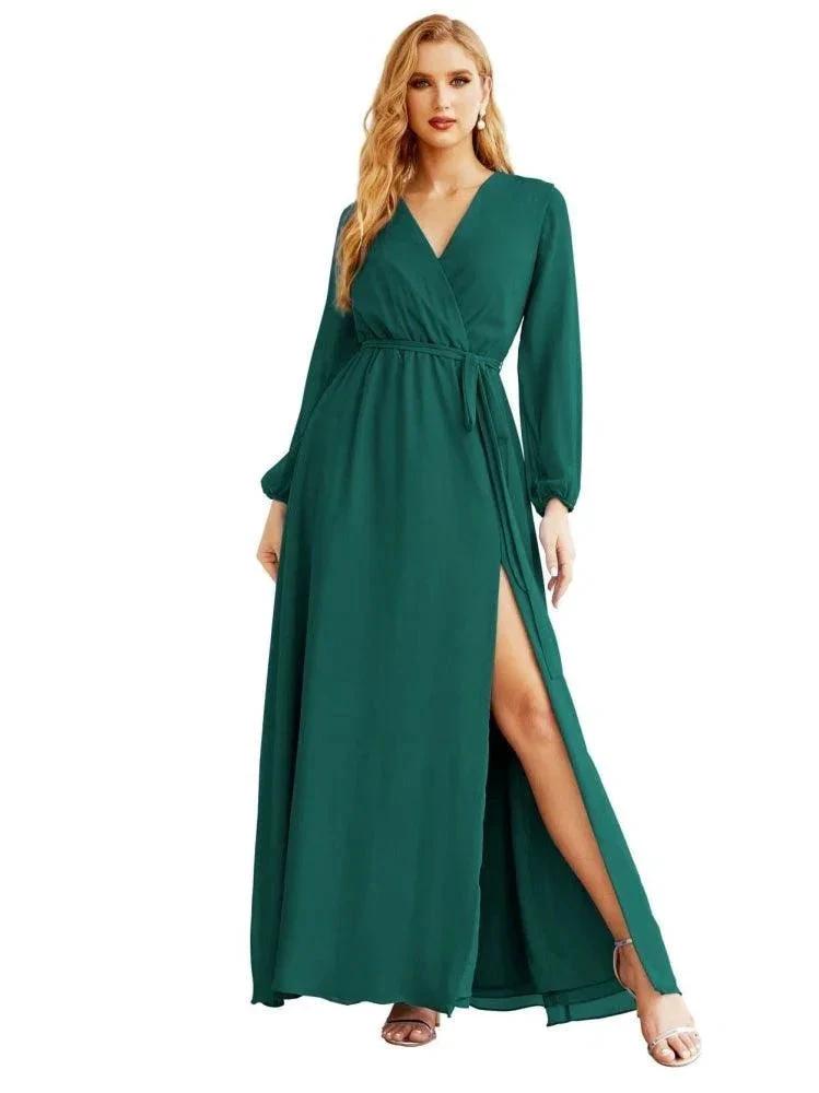 Women's Chiffon Bridesmaid Dress A line Long Sleeves Formal Evening Prom Gown for Wedding Guest SEA28032 by numbersea
