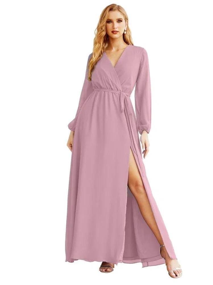 Women's Chiffon Bridesmaid Dress A line Long Sleeves Formal Evening Prom Gown for Wedding Guest SEA28032 by numbersea