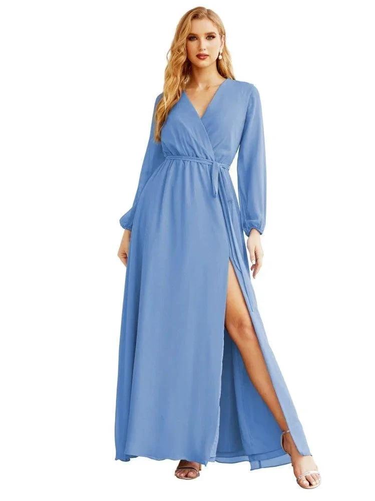 Women's Chiffon Bridesmaid Dress A line Long Sleeves Formal Evening Prom Gown for Wedding Guest SEA28032 by numbersea