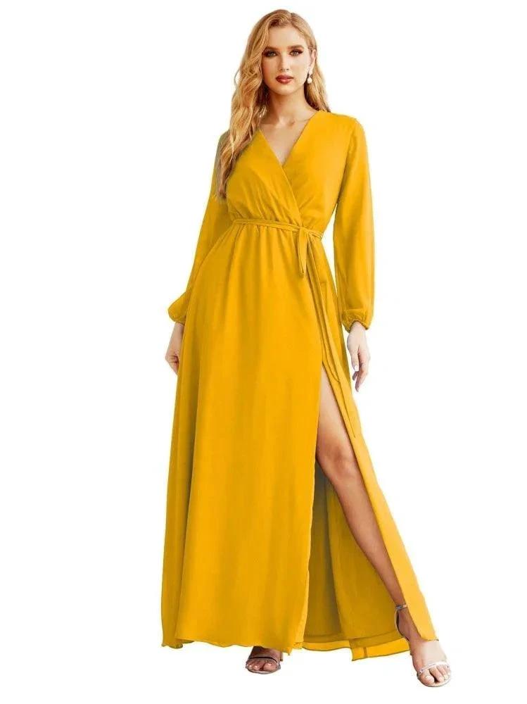 Women's Chiffon Bridesmaid Dress A line Long Sleeves Formal Evening Prom Gown for Wedding Guest SEA28032 by numbersea