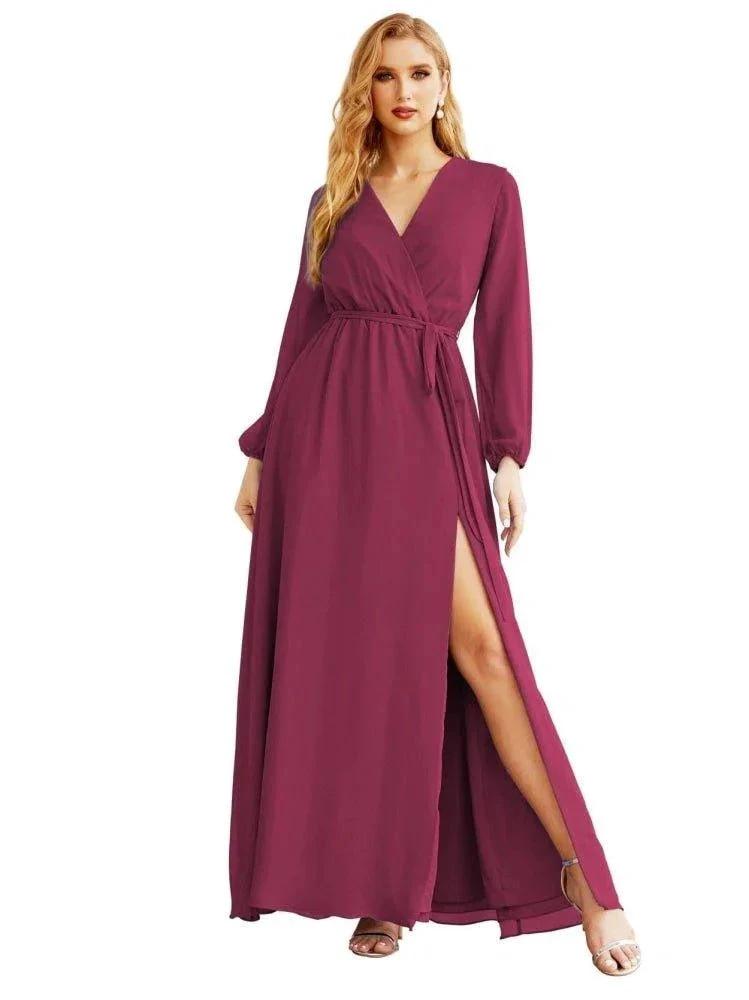 Women's Chiffon Bridesmaid Dress A line Long Sleeves Formal Evening Prom Gown for Wedding Guest SEA28032 by numbersea