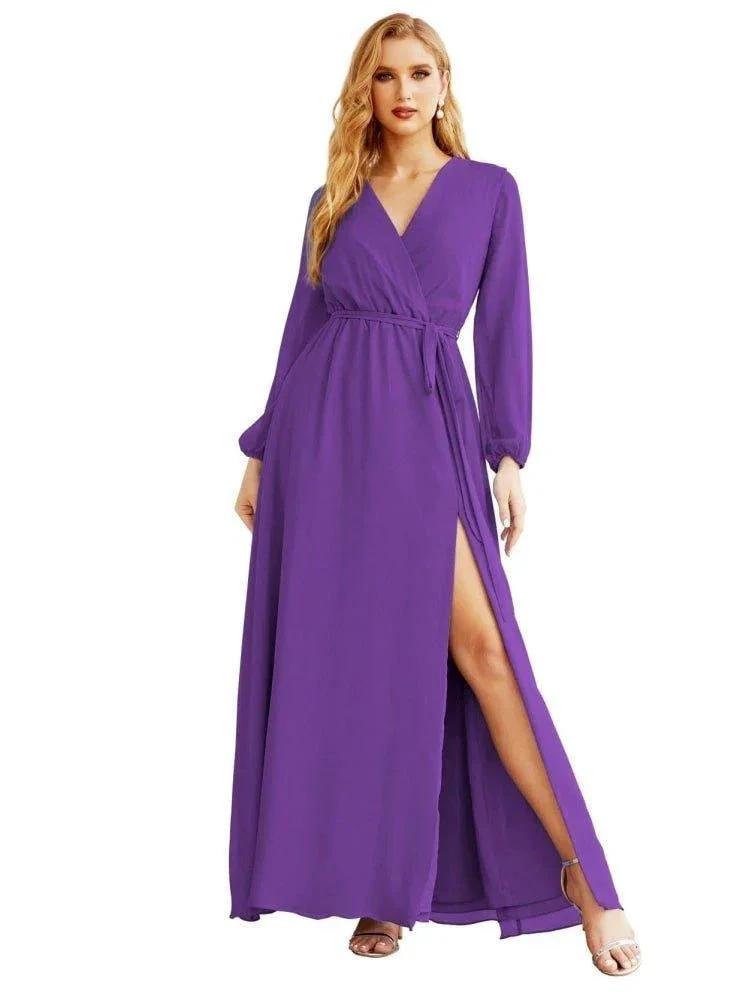 Women's Chiffon Bridesmaid Dress A line Long Sleeves Formal Evening Prom Gown for Wedding Guest SEA28032 by numbersea