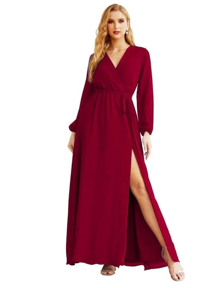 Women's Chiffon Bridesmaid Dress A line Long Sleeves Formal Evening Prom Gown for Wedding Guest SEA28032 by numbersea