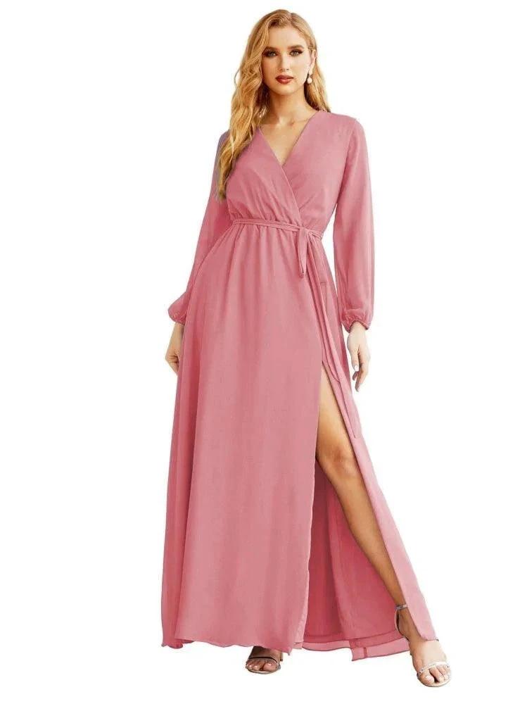 Women's Chiffon Bridesmaid Dress A line Long Sleeves Formal Evening Prom Gown for Wedding Guest SEA28032 by numbersea