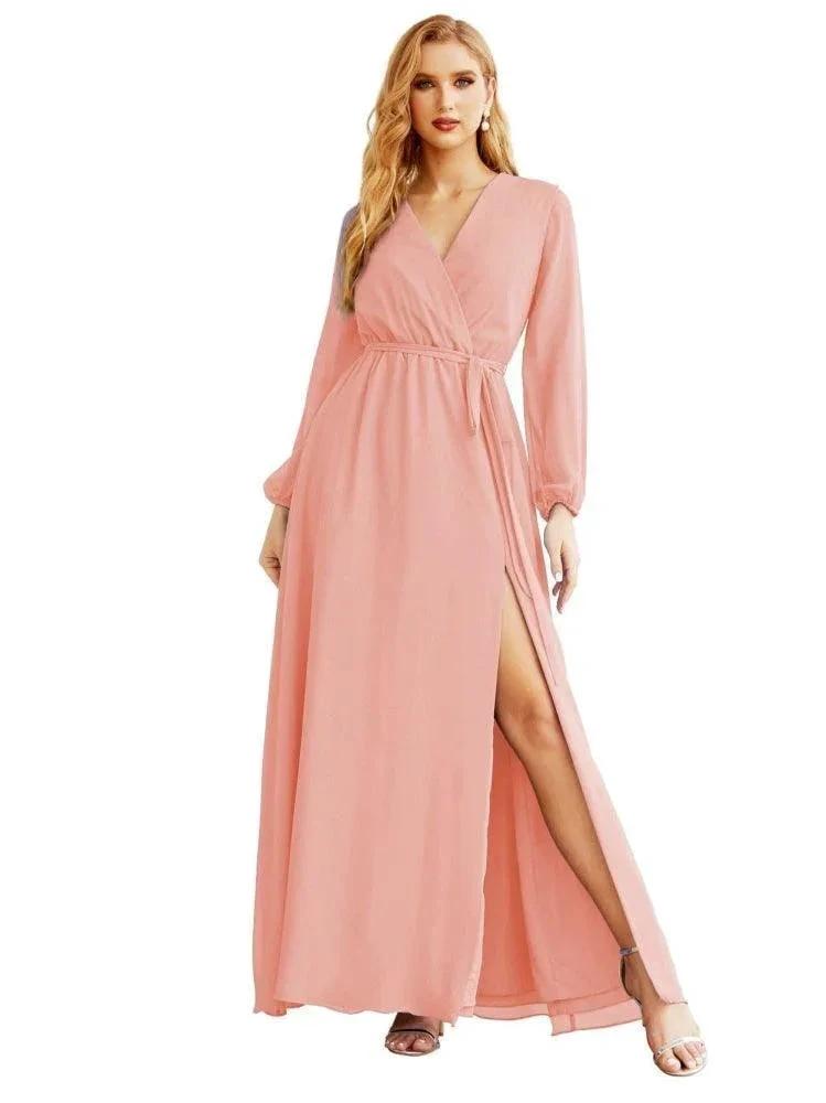 Women's Chiffon Bridesmaid Dress A line Long Sleeves Formal Evening Prom Gown for Wedding Guest SEA28032 by numbersea