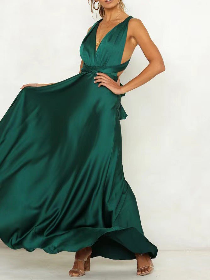 Lace Up V Neck Open Back Dress