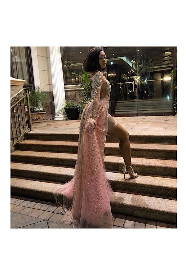 Women's High Collar Chic Long Sleeves Sequins Maxi Evening Party Dress
