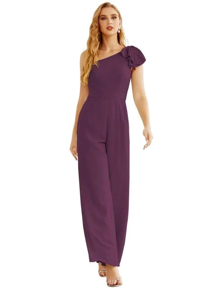 Women's One Shoulder Chiffon Long Jumpsuit Formal Evening Dress Long Bridesmaid Dresses Pants Wedding Party SEA28034 by numbersea