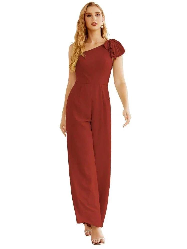 Women's One Shoulder Chiffon Long Jumpsuit Formal Evening Dress Long Bridesmaid Dresses Pants Wedding Party SEA28034 by numbersea