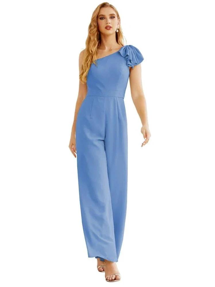 Women's One Shoulder Chiffon Long Jumpsuit Formal Evening Dress Long Bridesmaid Dresses Pants Wedding Party SEA28034 by numbersea