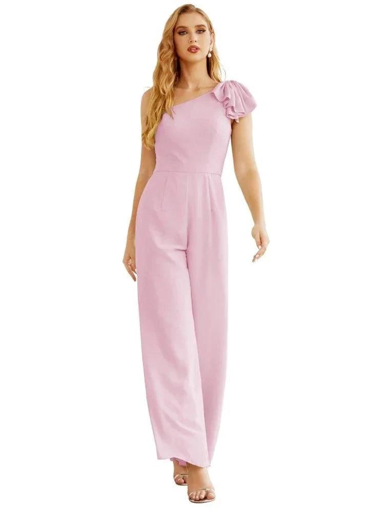 Women's One Shoulder Chiffon Long Jumpsuit Formal Evening Dress Long Bridesmaid Dresses Pants Wedding Party SEA28034 by numbersea