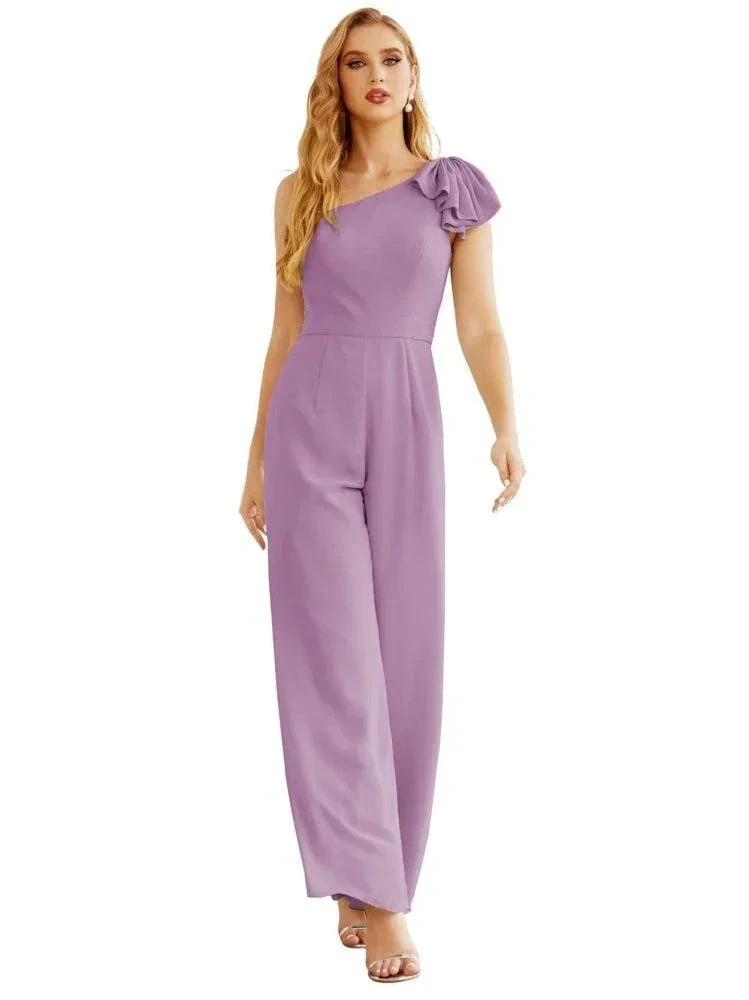 Women's One Shoulder Chiffon Long Jumpsuit Formal Evening Dress Long Bridesmaid Dresses Pants Wedding Party SEA28034 by numbersea