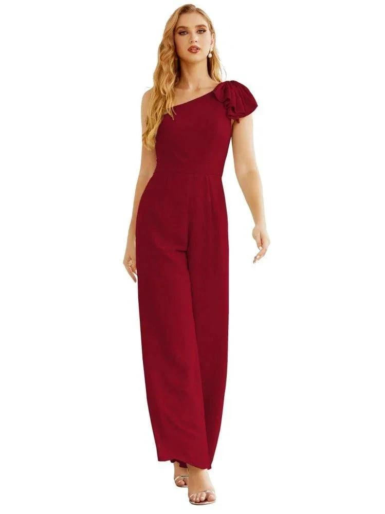 Women's One Shoulder Chiffon Long Jumpsuit Formal Evening Dress Long Bridesmaid Dresses Pants Wedding Party SEA28034 by numbersea