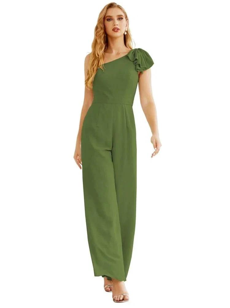Women's One Shoulder Chiffon Long Jumpsuit Formal Evening Dress Long Bridesmaid Dresses Pants Wedding Party SEA28034 by numbersea