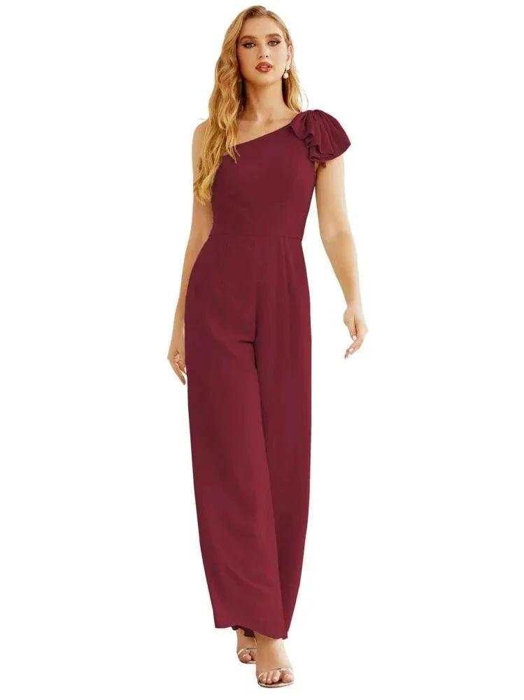 Women's One Shoulder Chiffon Long Jumpsuit Formal Evening Dress Long Bridesmaid Dresses Pants Wedding Party SEA28034 by numbersea