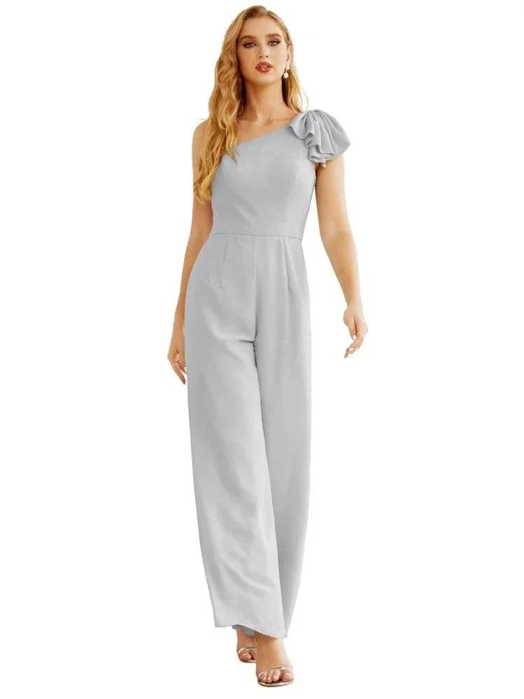 Women's One Shoulder Chiffon Long Jumpsuit Formal Evening Dress Long Bridesmaid Dresses Pants Wedding Party SEA28034 by numbersea