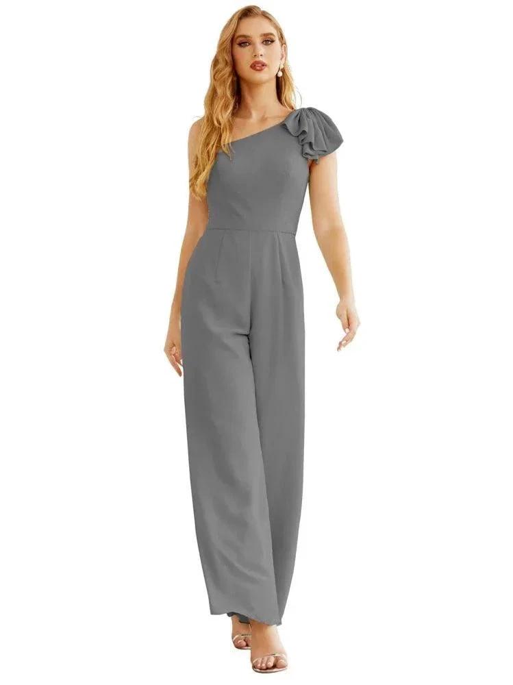Women's One Shoulder Chiffon Long Jumpsuit Formal Evening Dress Long Bridesmaid Dresses Pants Wedding Party SEA28034 by numbersea