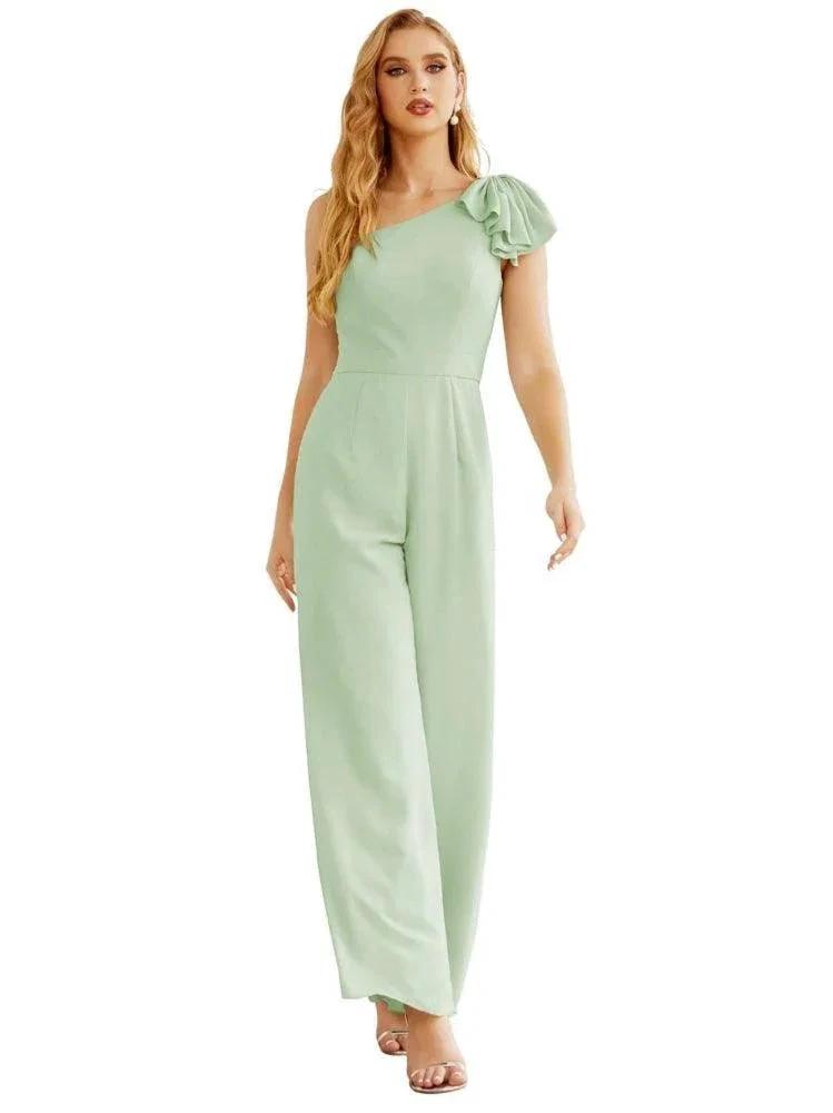 Women's One Shoulder Chiffon Long Jumpsuit Formal Evening Dress Long Bridesmaid Dresses Pants Wedding Party SEA28034 by numbersea