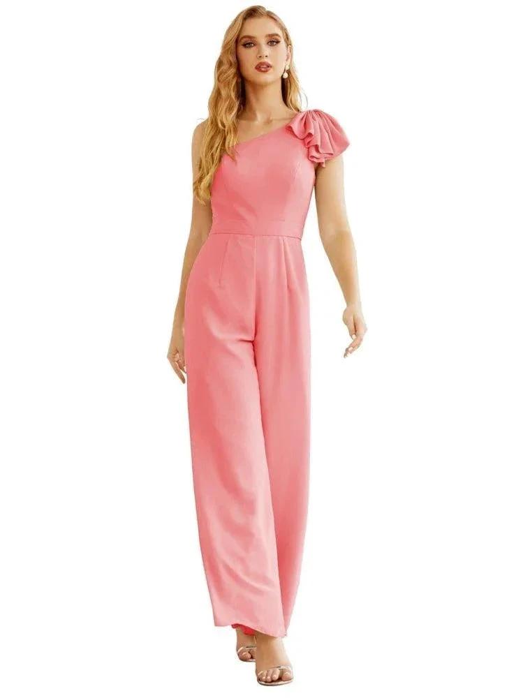 Women's One Shoulder Chiffon Long Jumpsuit Formal Evening Dress Long Bridesmaid Dresses Pants Wedding Party SEA28034 by numbersea