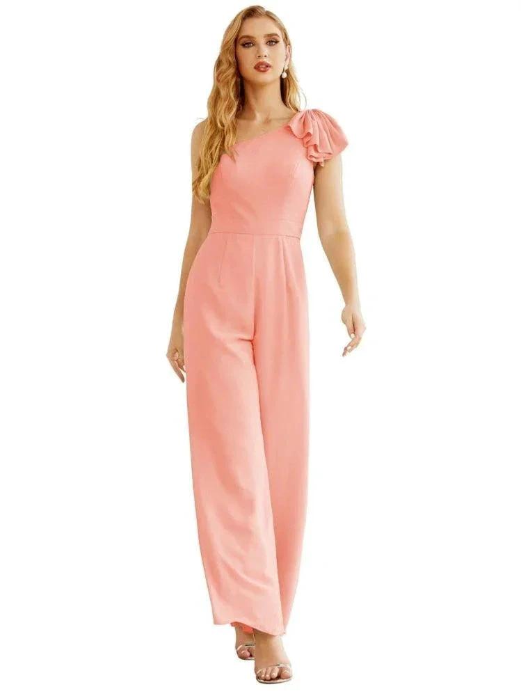 Women's One Shoulder Chiffon Long Jumpsuit Formal Evening Dress Long Bridesmaid Dresses Pants Wedding Party SEA28034 by numbersea