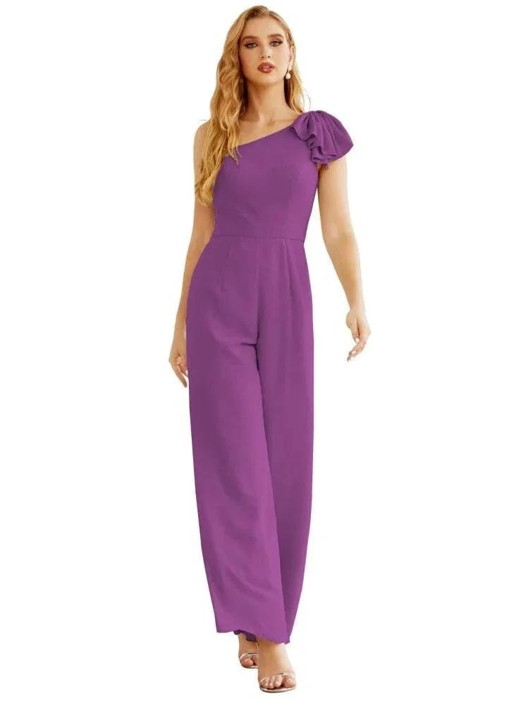 Women's One Shoulder Chiffon Long Jumpsuit Formal Evening Dress Long Bridesmaid Dresses Pants Wedding Party SEA28034 by numbersea