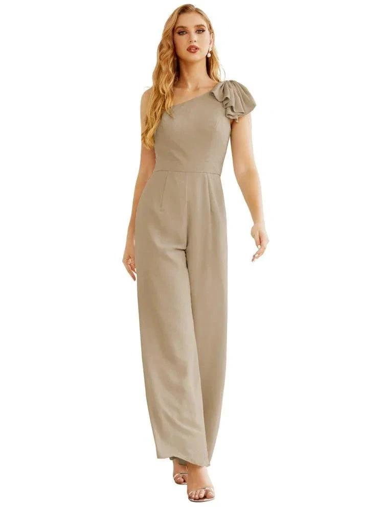 Women's One Shoulder Chiffon Long Jumpsuit Formal Evening Dress Long Bridesmaid Dresses Pants Wedding Party SEA28034 by numbersea
