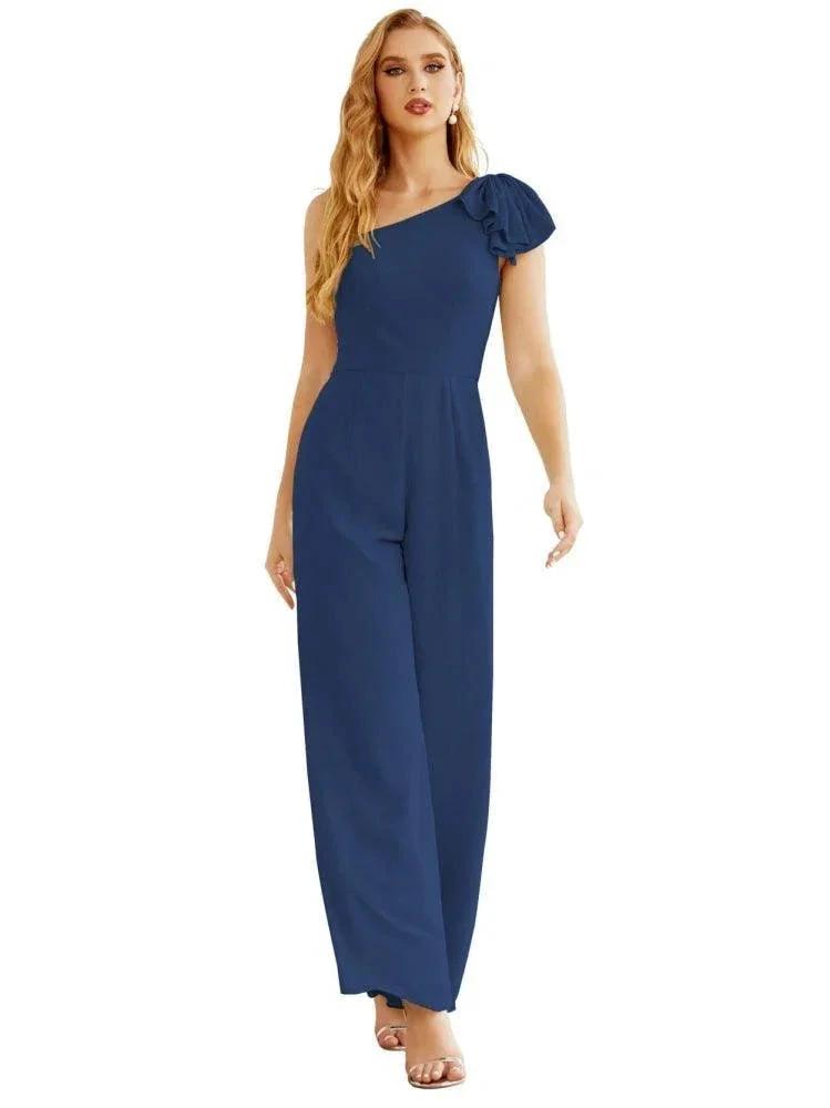 Women's One Shoulder Chiffon Long Jumpsuit Formal Evening Dress Long Bridesmaid Dresses Pants Wedding Party SEA28034 by numbersea