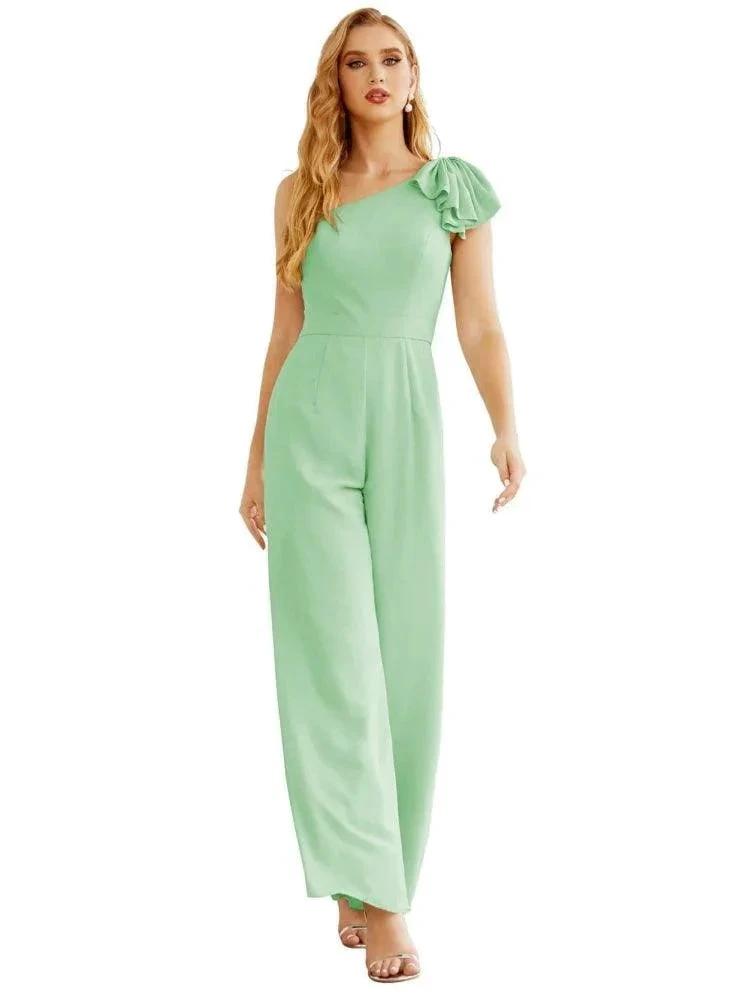 Women's One Shoulder Chiffon Long Jumpsuit Formal Evening Dress Long Bridesmaid Dresses Pants Wedding Party SEA28034 by numbersea