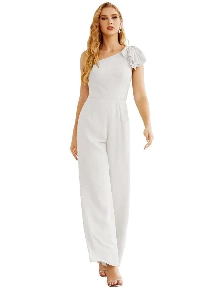 Women's One Shoulder Chiffon Long Jumpsuit Formal Evening Dress Long Bridesmaid Dresses Pants Wedding Party SEA28034 by numbersea