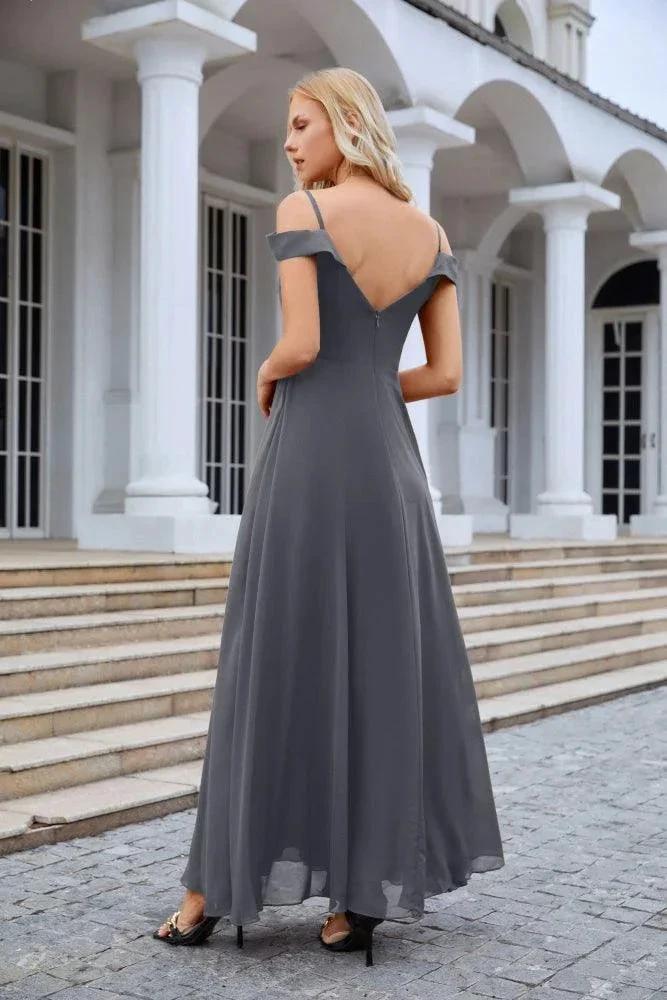 Women's thin strap off the shoulder bridesmaid mopping the floor evening dress 28093 (ZD17015)