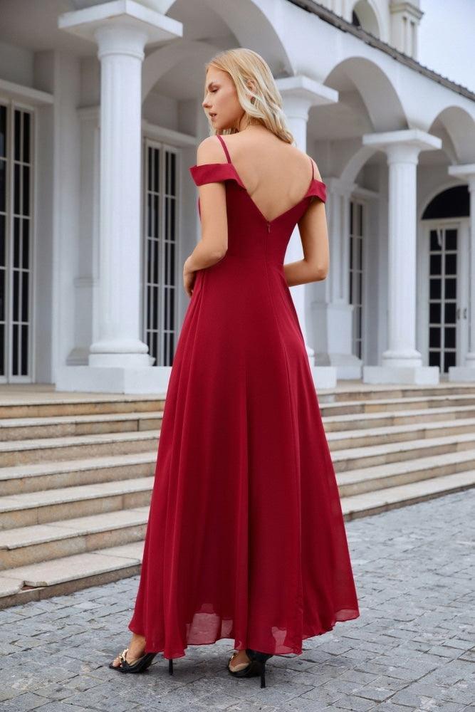 Women's thin strap off the shoulder bridesmaid mopping the floor evening dress 28093 (ZD17015)