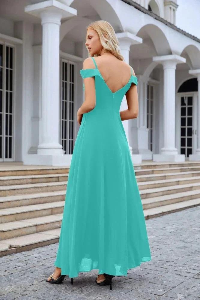 Women's thin strap off the shoulder bridesmaid mopping the floor evening dress 28093 (ZD17015)