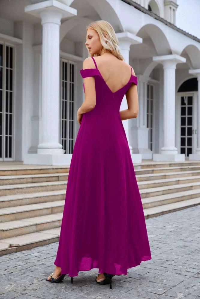 Women's thin strap off the shoulder bridesmaid mopping the floor evening dress 28093 (ZD17015)