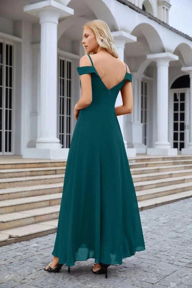 Women's thin strap off the shoulder bridesmaid mopping the floor evening dress 28093 (ZD17015)