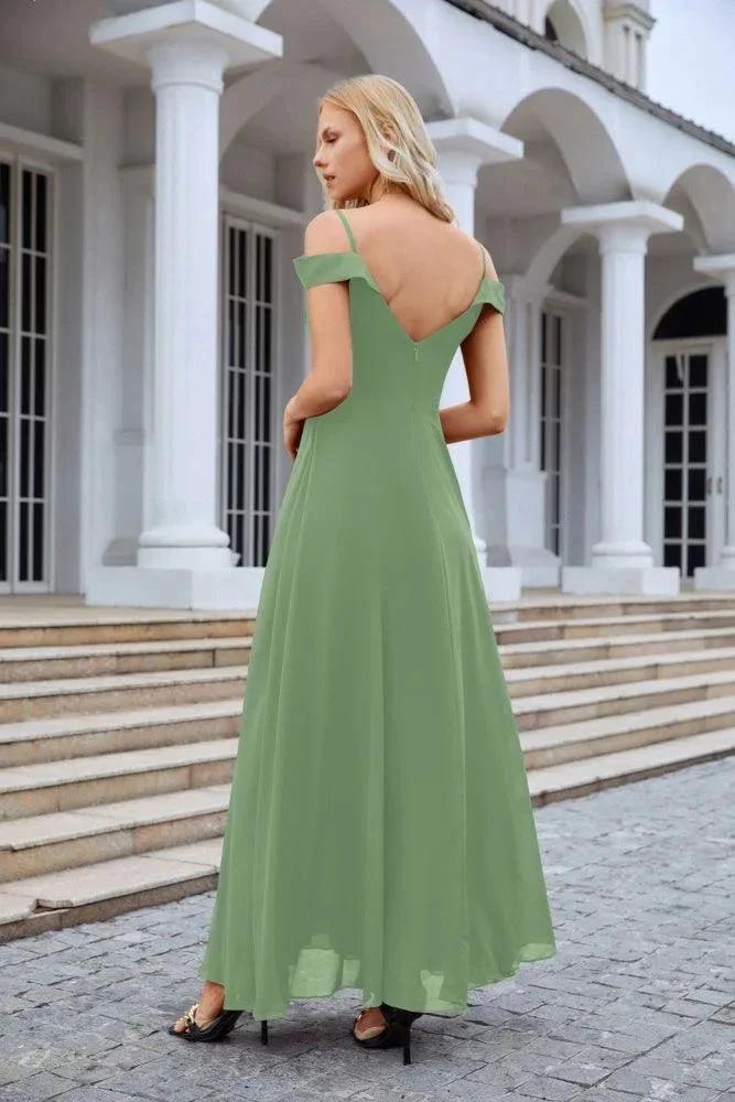 Women's thin strap off the shoulder bridesmaid mopping the floor evening dress 28093 (ZD17015)