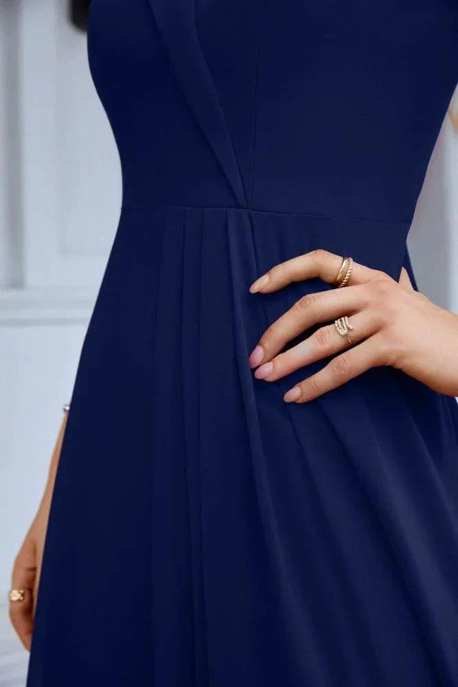 Women's thin strap off the shoulder bridesmaid mopping the floor evening dress 28093 (ZD17015)