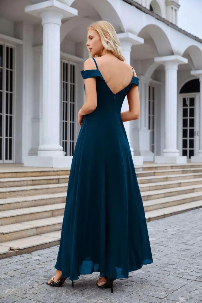 Women's thin strap off the shoulder bridesmaid mopping the floor evening dress 28093 (ZD17015)
